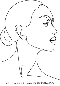 Continuous line drawing of Portrait of a Beautiful Woman's face. The Concept of Skin Beauty Care for young female models. Fashion beauty model with a white background. Vector