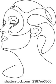 Continuous line drawing of Portrait of a Beautiful Woman's face. The Concept of Skin Beauty Care for young female models. Fashion beauty model with a white background. Vector