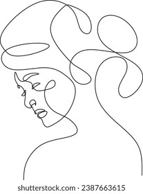 Continuous line drawing of Portrait of a Beautiful Woman's face. The Concept of Skin Beauty Care for young female models. Fashion beauty model with a white background. Vector