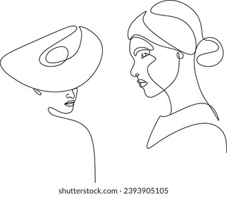 Continuous line drawing of a portrait of a beautiful woman's face. Skin care concept for young female models. Fashion beauty model with white background. Hand drawn vector illustration without artific