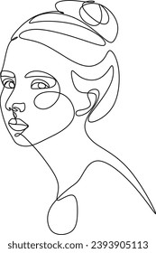 Kontinuierliche Zeichnung eines Porträts einer schönen Frau im Gesicht. Hautpflegekonzept für junge weibliche Modelle. Fashion Beauty Model mit weißem Hintergrund. Handgezeichnete Vektorgrafik ohne künstliche Darstellung