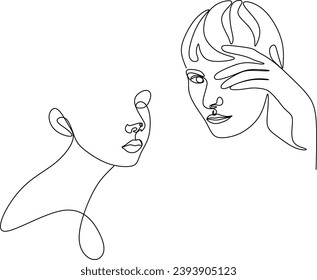 Dibujo continuo de un retrato de la cara de una hermosa mujer. Concepto de cuidado de la piel para modelos femeninos jóvenes. Modelo de belleza de moda con fondo blanco. Ilustración vectorial dibujada a mano sin conocimiento científico