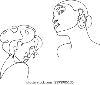 Continuous line drawing of a portrait of a beautiful woman's face. Skin care concept for young female models. Fashion beauty model with white background. Hand drawn vector illustration without artific