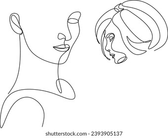 Continuous line drawing of a portrait of a beautiful woman's face. Skin care concept for young female models. Fashion beauty model with white background. Hand drawn vector illustration without artific