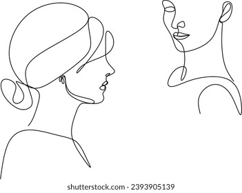 Dibujo continuo de un retrato de la cara de una hermosa mujer. Concepto de cuidado de la piel para modelos femeninos jóvenes. Modelo de belleza de moda con fondo blanco. Ilustración vectorial dibujada a mano sin conocimiento científico