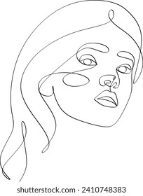 Continuous line drawing of Portrait of a Beautiful Woman's set faces. The Concept of Skin Beauty Care for young female models. Fashion beauty model with a white background.Without artificial intellige