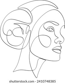 Continuous line drawing of Portrait of a Beautiful Woman's set faces. The Concept of Skin Beauty Care for young female models. Fashion beauty model with a white background.Without artificial intellige