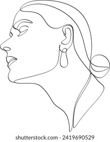 Continuous line drawing of a portrait of a beautiful woman's face. Skin beauty care concept for young female models. International Women's Day. Vector