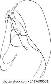 Dibujo continuo de un retrato de la cara de una hermosa mujer. Concepto de cuidado de belleza cutánea para modelos femeninos jóvenes. Día Internacional de la Mujer. Vector
