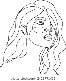 Continuous line drawing of a portrait of a beautiful woman's face. Skin beauty care concept for young female models. International Women's Day. Vector