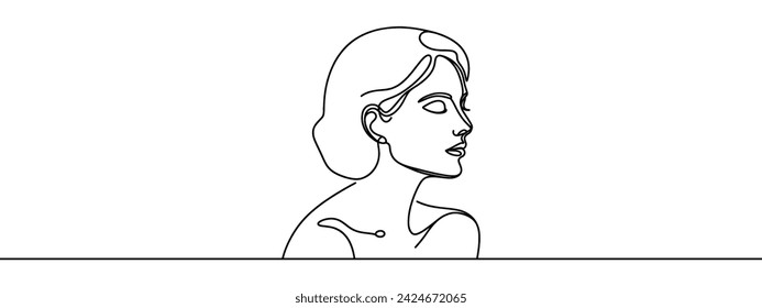 Kontinuierliche Strichzeichnung des Porträts einer schönen Frau Gesicht. Das Konzept der Hautpflege für junge weibliche Models. Fashion Beauty Model mit weißem Hintergrund. Vektor