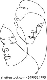 Kontinuierliche Linienzeichnung des Porträts eines schönen Frauengesichts. Das Konzept der Haut Schönheitspflege für junge weibliche Modelle.Handgezeichnet ohne künstliche Intelligenz