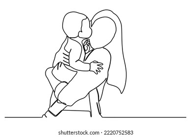 continuous line drawing of portrait of a joyful young mother