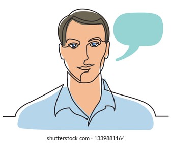 Continuous Line Drawing Positive Man Portrait Stock Vector (royalty 