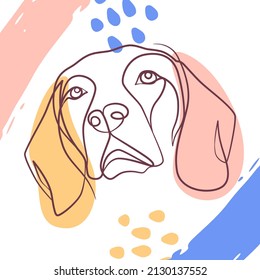 Cartel continuo de dibujo de la cabeza del perro. Diseño minimalista de dibujo de una línea de cabeza de perro