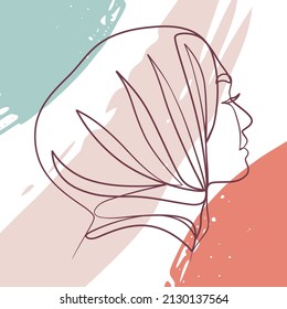 Continuous line drawing poster of hijab girl. Woman hijab one line drawing minimalist design