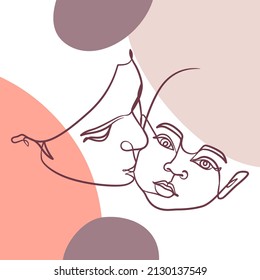 Kontinuierliches Zeichnungsposter der Mutter küsst Baby. Eine Zeichnung von Mutter und Kind