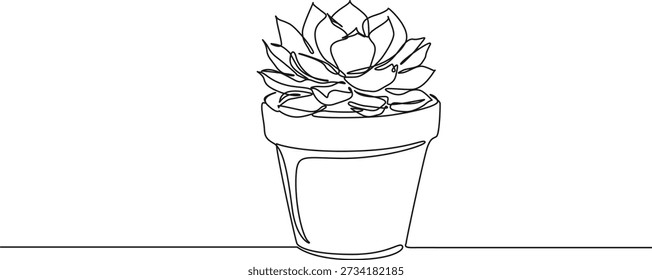 Dibujo de línea continua de planta suculenta en maceta, Ilustración vectorial de arte de línea