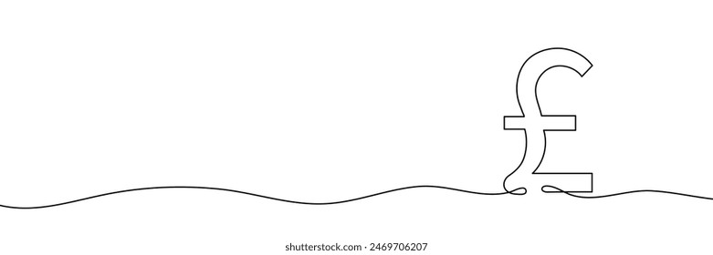 Continuous line drawing of pound sterling symbol. Line art of pound coin sign.Editable line. Vector illustration