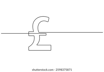 Continuous line drawing of pound sterling symbol. Line art of pound coin sign, pound sterling sign continuous one line drawing