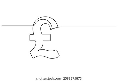 Continuous line drawing of pound sterling symbol. Line art of pound coin sign, pound sterling sign continuous one line drawing