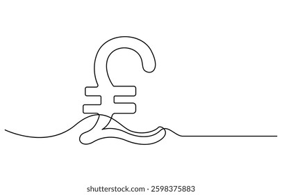 Continuous line drawing of pound sterling symbol. Line art of pound coin sign, pound sterling sign continuous one line drawing