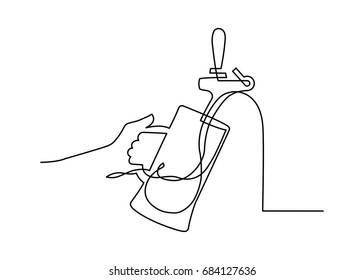 Continuous line drawing pouring fresh beer on white background. Vector illustration.