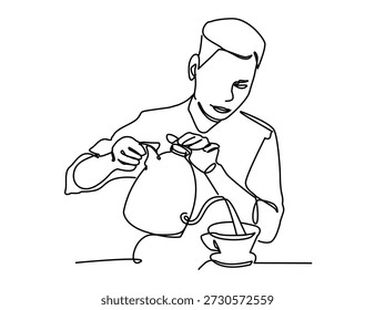 Continuous Line Drawing of Pour-Over Coffee Brewing