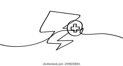 continuous line drawing of power supply symbol. abstract line art illustration of energy plus
