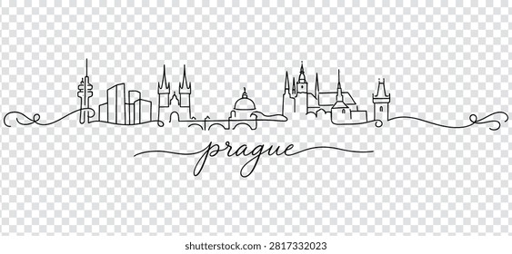 Continuous line drawing of Prague city skyline. Minimalist vector illustration of the Czech Republic capital city landmarks.