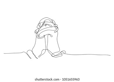 continuous line drawing of prayer hand