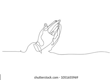 continuous line drawing of prayer hand