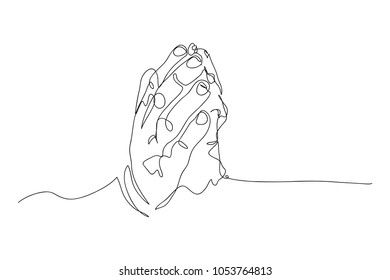 continuous line drawing of prayer hand