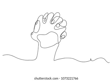 continuous line drawing of prayer hand