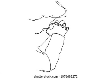 continuous line drawing of prayer hand