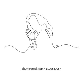 continuous line drawing of prayer hand