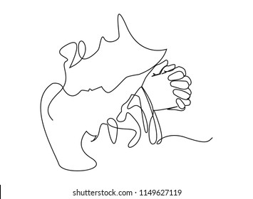 continuous line drawing of prayer hand,
linear style and Hand drawn Vector illustrations
