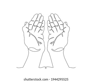 continuous line drawing of prayer hand. Hands palms together. ramadan and ied mubarak design concept.