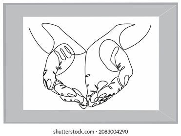 
continuous line drawing of prayer hands. Hands palms together. Vector illustration.