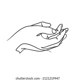 Continuous Line Drawing Of Praying Hand. Outline Drawing Hands In Praying Position. Praying Hands