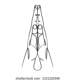 Continuous Line Drawing Of Praying Hand. Outline Drawing Hands In Praying Position. Praying Hands