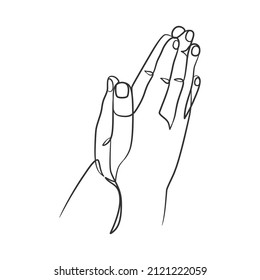 Continuous Line Drawing Of Praying Hand. Outline Drawing Hands In Praying Position. Praying Hands