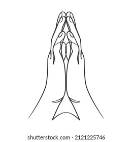 Continuous Line Drawing Of Praying Hand. Outline Drawing Hands In Praying Position. Praying Hands