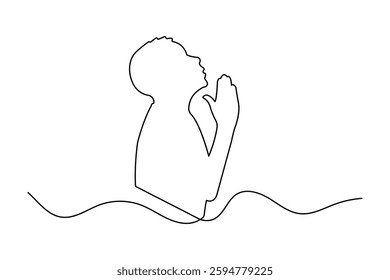 Continuous line drawing of praying hand of minimalist outline art vector design
