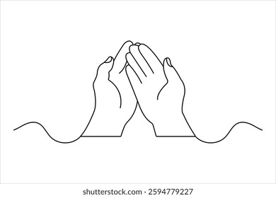 Continuous line drawing of praying hand of minimalist outline art vector design