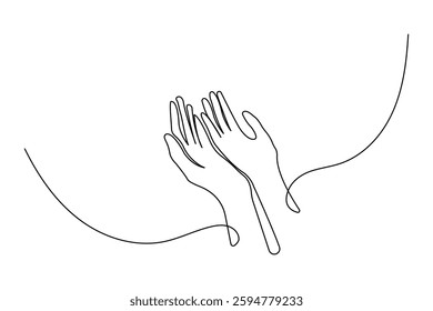 Continuous line drawing of praying hand of minimalist outline art vector design