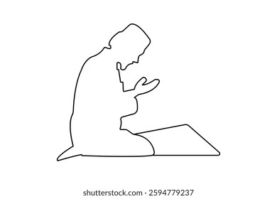 Continuous line drawing of praying hand of minimalist outline art vector design