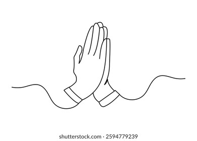 Continuous line drawing of praying hand of minimalist outline art vector design