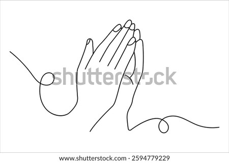 Continuous line drawing of praying hand of minimalist outline art vector design