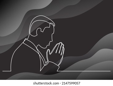 continuous line drawing of praying man